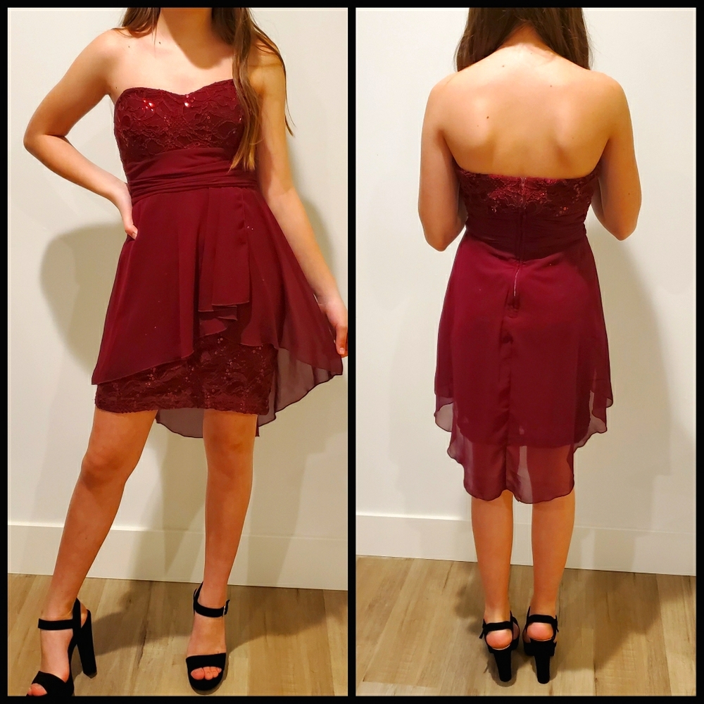 Dillard's B. Darlin Burgundy Wine Strapless Dress